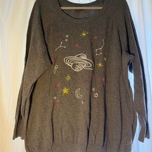 Torrid Charcoal Sweater with Celestial Embroidery